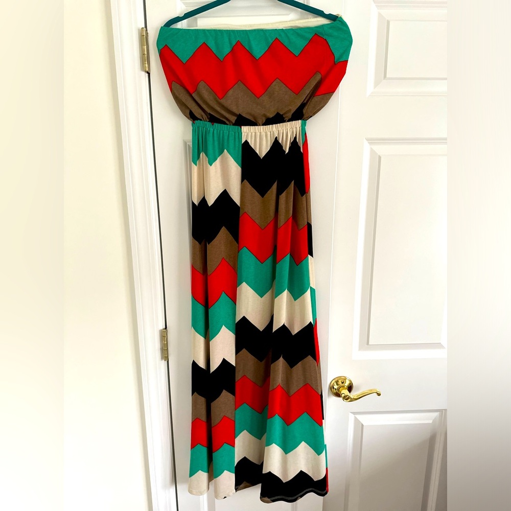 Aztec strapless maxi dress